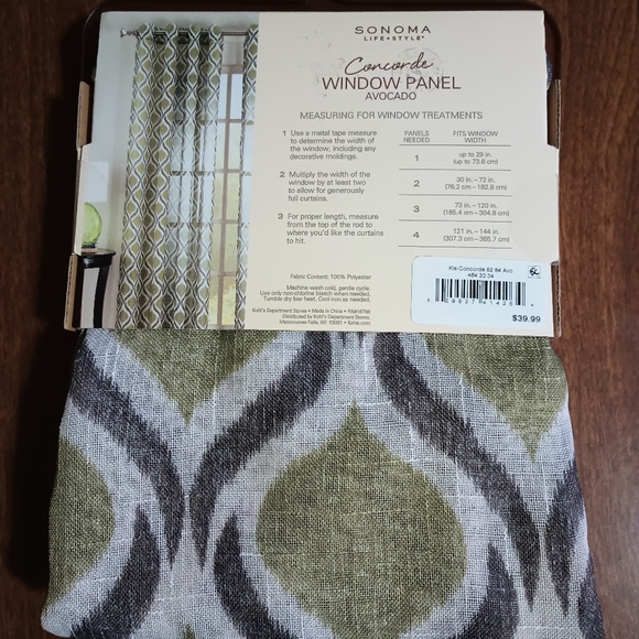SONOMA Concorde 52 x 84 Light Filtering Window Panel Avocado NWT - Picture 2 of 4